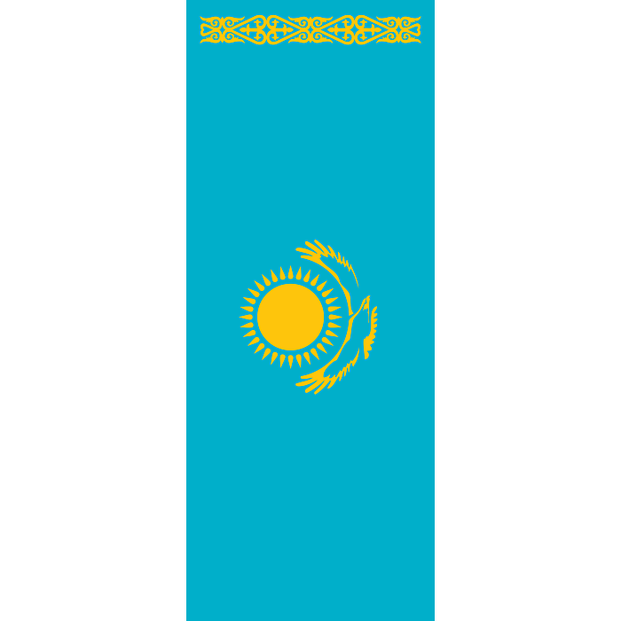 Drapeau Du Kazakhstan Sur Un Mât En Bois Avec Un Fond Blanc