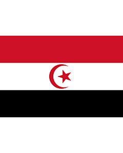 Drapeau: République arabe islamique  Union tuniso-libyenne  d après la description figurant dans le protocole de l union rapporté dans le livre Les trois décennies Bourguiba de Tahar Belkhodja |  drapeau paysage | 1.35m² | 90x150cm 