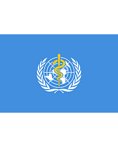 Bandera: WHO | World Health Organization | L Organisation mondiale de la santé |  bandera paisaje | 3.375m² | 150x225cm 