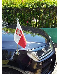 Porte-drapeau de voiture Diplomat-Bayonet-Chrome Pologne avec blason d'autorités publiques